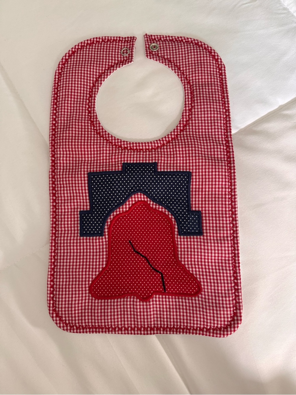 Red Gingham Bell Appliqué Baby Bib - Unbranded